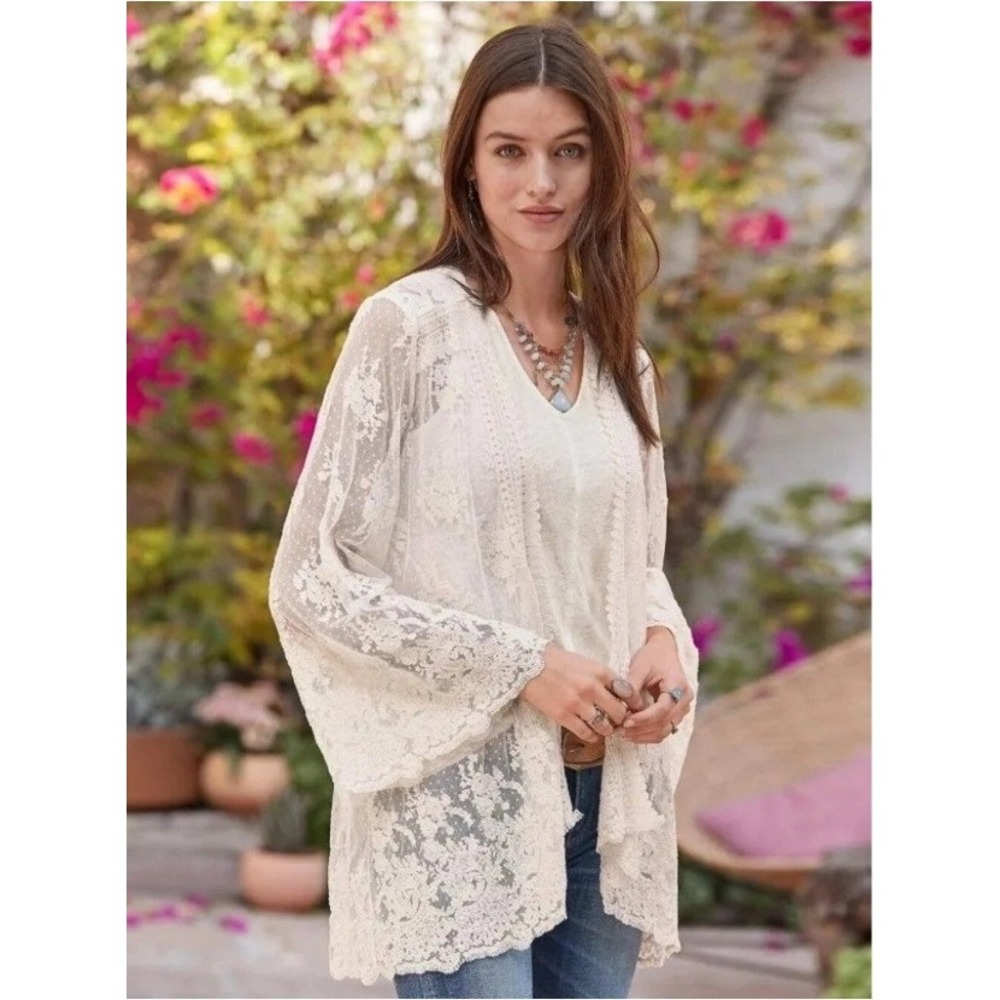Sundance Ivory Lace Kimono Cardigan S Floral Embroidered Bell Sleeve Boho Bridal
